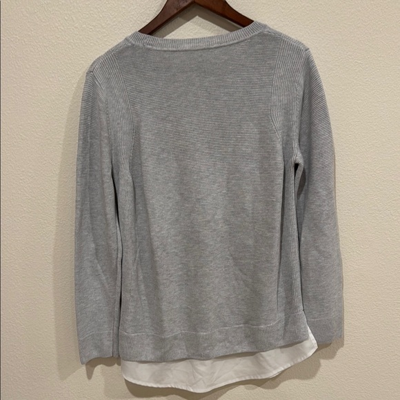 Gray Knit Sweater with sheer White Trim, L - Picture 3 of 6